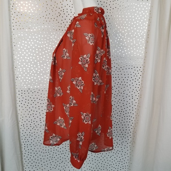 Loft Orange Floral Tie Neck Blouse | Size Small - Picture 3 of 7